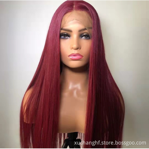 Brazilian real 100% Colored Raw Virgin human virgin hair hd Transparent human 99J Red Burgundy Deep wave curly lace wig